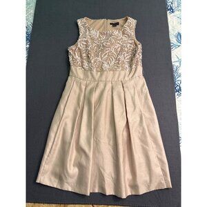 Jessica Howard Womens Size 16 Beige Embroidered Sleeveless Fit & Flare Dress Wit